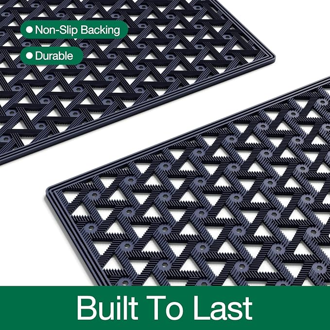 LUMI Outdoor Doormat 19x30, Front Door Mat Outside Entrance, Heavy Duty Rubber Welcome Exterior Door Mat Non Slip Waterproof, Outdoor Rubber Mats with Drainage Holes, Easy Clean Entryway Mats, Blue