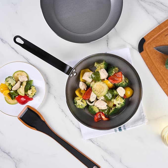 Restaurantware Met Lux 10 Inch Fry Pans, 6 No-Stick Frying Pans - Induction-Ready, Triple-Riveted, Silver Carbon Steel Cooking Skillets, Durable, For Searing, Sauteing, And Browning Food