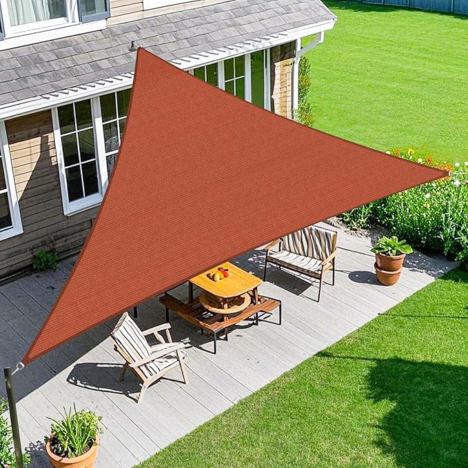 Amagenix Sun Shade Sail 11'X11'X11' Curved Edge Outdoor Shade Canopy Rust Red Breathable 95% UV Block Shade Cloth for Patio Garden Backyard (We Make Custom Size)