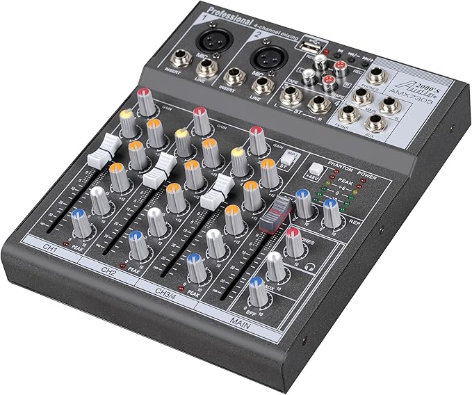 Audio2000'S AMX7303- Professional Four-Channel Audio Mixer with USB and DSP Processor