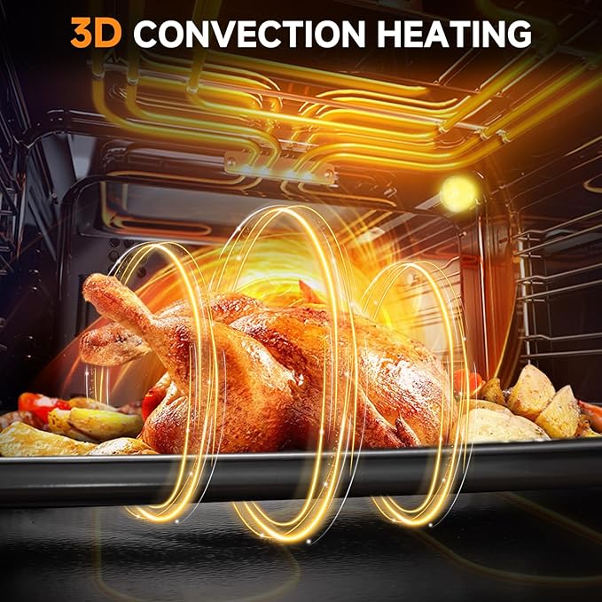 Wall-Oven-24-inch-Wall-Oven, Electric Wall Oven 24 inch, 2.5 Cu.Ft. Single Wall Oven with Frying Basket, 10 Cooking Functions & 8 Shortcut Menu 2800W Built-in Convection Oven