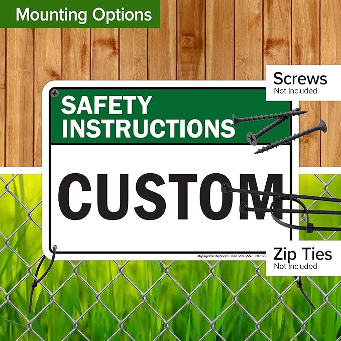 Custom Safety Instructions Sign, Ansi Sign, Osha Compliant, 7x10 Inches, 55 mil thick HDPE (high density polyethylene), Made in USA by My Sign Center