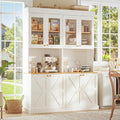 71" Tall Farmhouse Kitchen Pantry, Set of 2, Large Storage Cabinet with Glass Doors, Freestanding Coffee Bar Hutch with Microwave Stand, Adjustable Shelves for Kitchen, Living Room, White