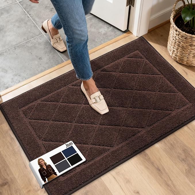 JSEI Dirt Trapper Door Mat 20"x32", Non-Slip Washable Entryway Mats, Dog Door Mat, Stain Resistant and Absorbent Floor Mats, Low Profile Welcome Mat for Front Back Door, Brown