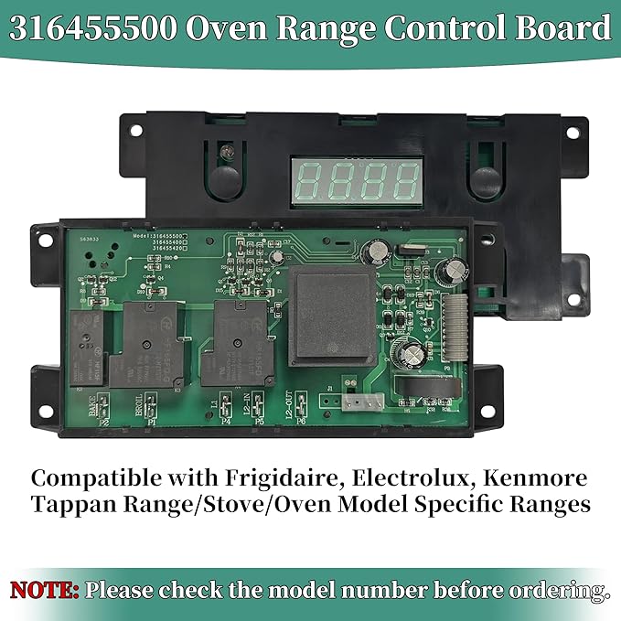 316455500 Oven Range Stove Clock Control Board 7 Button Control Board Clock Replacement(Include Overlay), Replacement for Numbers 316220725, Compatible with Frigidaire Range Control Board