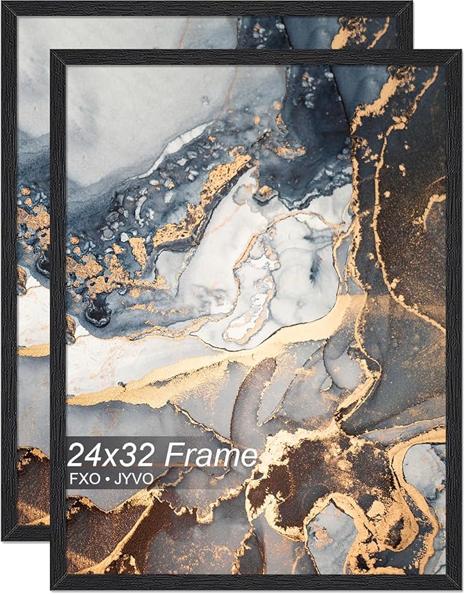 Engineered Wood 24 x 32 Frame Set of 2, Black Picture Frame for 24x32 Inch Poster Puzzle Photo, Light Weight 24by32 Poster Frame with Wood-grain for Wall - 2 Pack/Black/24 x32