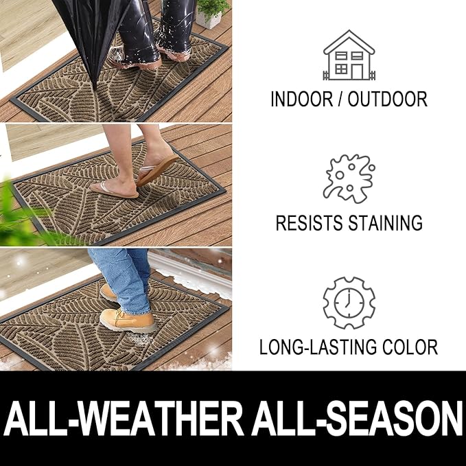 Colorxy Waterproof Doormat, Sturdy Natural Rubber Front Indoor Mat, Non Slip Low Profile Indoor Outdoor Door Mats, Stain and Fade Resistant Floor Mat, Easy Clean Patio Entrance Mat, 36''x24'', Brown