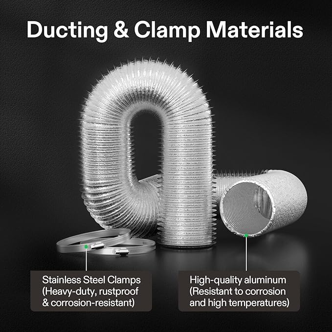 VIVOSUN 8 Inch Flexible Aluminum Ducting for HVAC Ventilation, 25 FT Long Air Duct Hose with 2 Clamps, Multi-Layer Dryer Vent Duct for Heating Cooling Ventilation and Exhaust