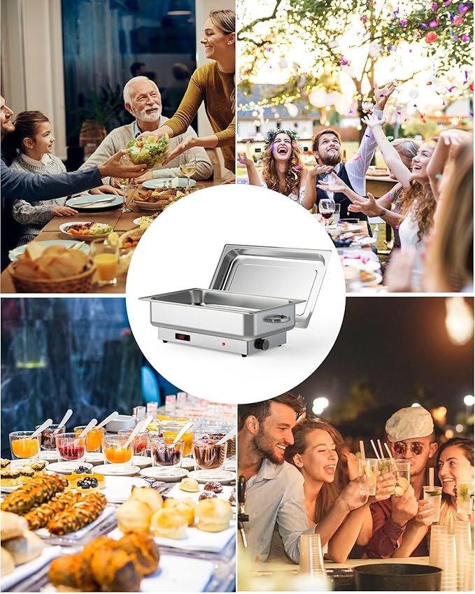 Electric Chafing Dish for Buffet,Food Warmer and Servers,9QT Rectangular Buffet Set Stainless Steel with 1 Full-size Pan & 2 Half-size Pan, Temperature Control Display for Parties, Catering