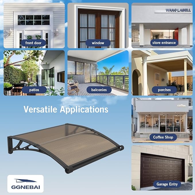 Awning for Door Entrance with Drainage Sink,32x80 Inch Awnings for Doors,Window Canopy Exterior with Plastic Steel Bracket,Polycarbonate Cover,UV,Rain,Snow Protection for House,Porch,Patio,Deck