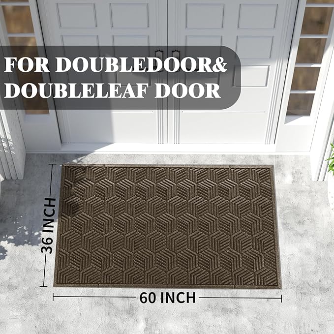 Yimobra Extra Large Door Mat 60x36, All-Season Waterproof Outdoor Mats for Front Door Entrance with Drainage Holes, Heavy Duty Non-Slip Doormat for Garage Patio Entryway Indoor, Brown