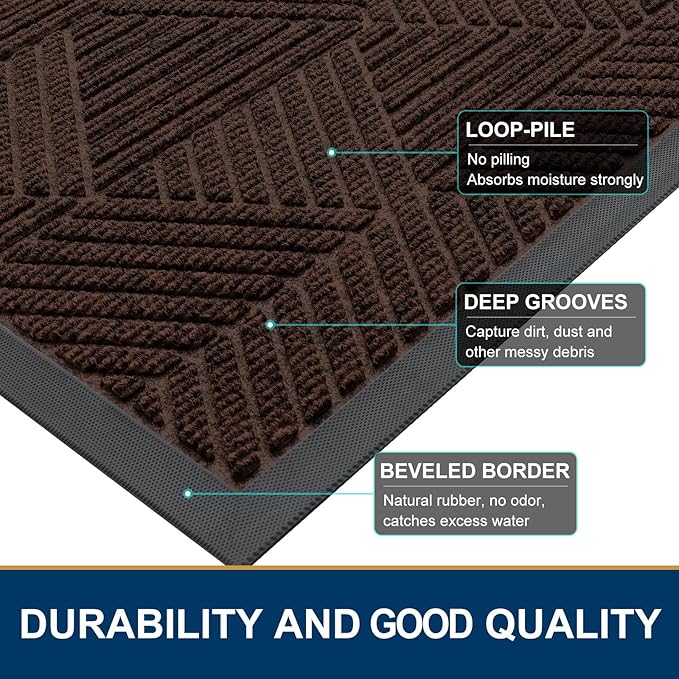 Smiry Front Door Mat Outside Entrance, Heavy Duty Sturdy Natural Rubber Doormat, Trap Dirt and Moisture, Easy Clean Low Profile Welcome Floor Mats for Indoor Outdoor Entry, 59x34 Inch, Dark Brown