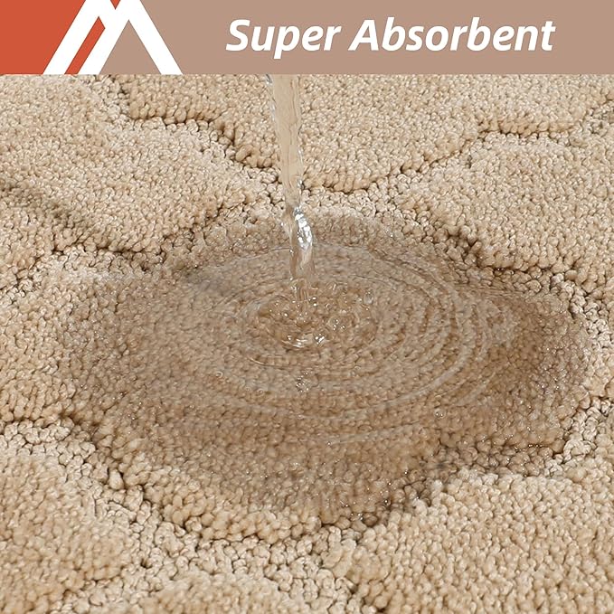 COSY HOMEER Soft Kitchen Rugs [2 PCS] for in Front of Sink Super Absorbent Kitchen Floor Mats and Mats 24x35 Inch/24X60 Non-Skid Kitchen Mat Standing Mat Washable,Polyester,Beige