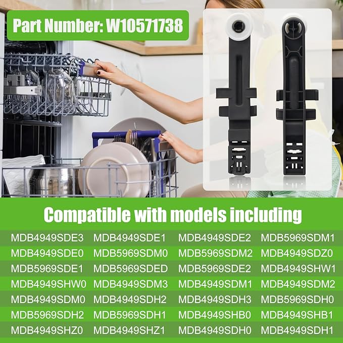 W10571738 Dishwasher Upper Dishrack Adjuster and Wheel Assembly Replacement for Whirlpool Maytag Dishwasher PS11756470, WPW10571738,AP6023130, 3449627 (2pack)