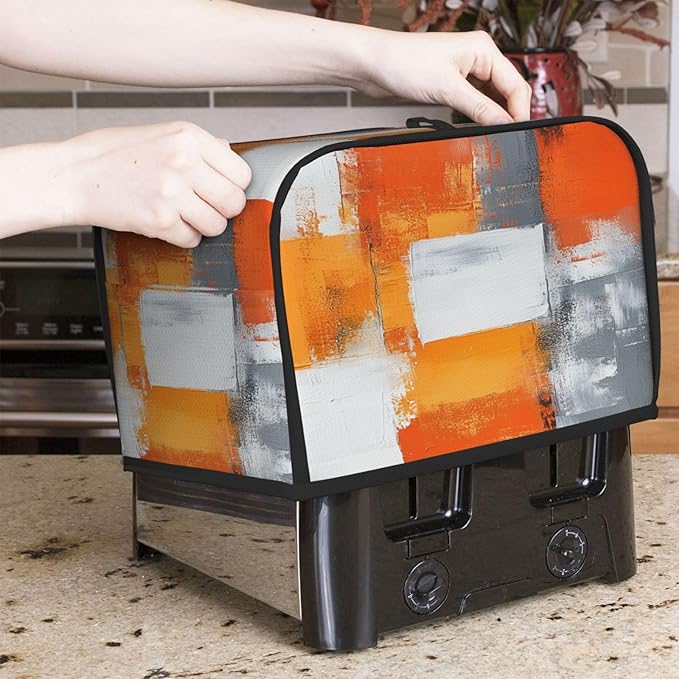 2 Slice Toaster Cover for Kitchen Modern Art White Orange Gray Waterproof and Dustproof Toaster Dust Cover with Side Pockets Decorative Universal Cover for Wide Slot Toasters and Small Appliances