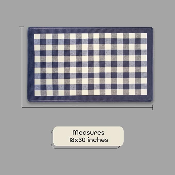 ACHIM Anti-Fatigue Floor Comfort Mat - 18 x 30 Inch (Buffalo Check Navy) - Waterproof Non-Slip Rug - Easy to Clean Cushioned Mat for Kitchen, Bathroom, Standing Desk & Office Home Decor