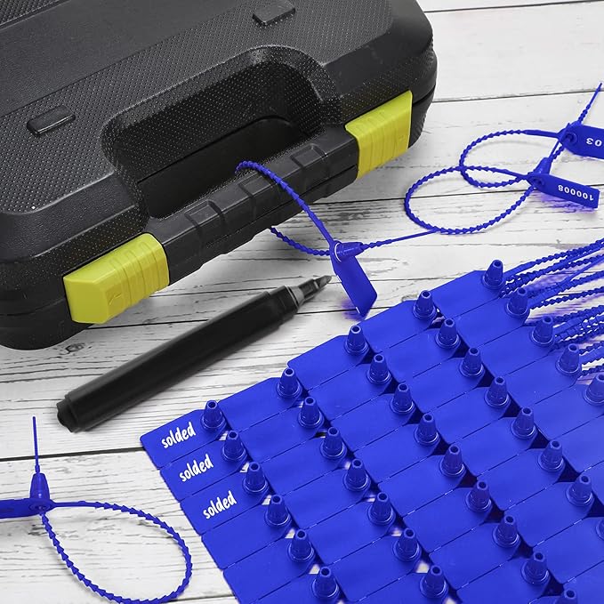 Roowest 2000 Pcs Plastic Tamper Seals Security Tags Seals Safety Numbered Zip Ties Fire Extinguisher Tamper Tags Disposable Self Locking Signage 250 mm Length(Blue)
