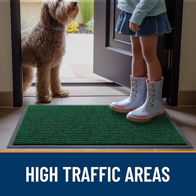 OLANLY Front Door Mat Indoor Outdoor Entrance, Waterproof Heavy Duty Doormat, Fade Resistant, Low Profile, Easy Clean Patio Porch Welcome Floor Mats for Entry, 71x47, Green