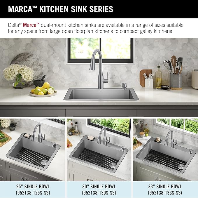 DELTA FAUCET Delta Marca 25 Inch Drop-In Undermount Stainless Steel Single Bowl Kitchen Sink with Accessories