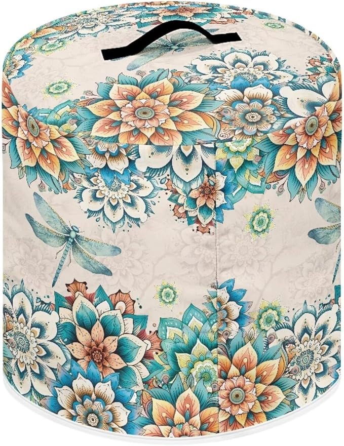 Xoenoiee Boho Mandala Floral Dragonfly Print Kitchen Appliance Dust Cover with Pockets, Electric Pressure Cooker Cover Compatible with Rice Cooker Cover Air Fryer Cover, for 6 Qt Pot