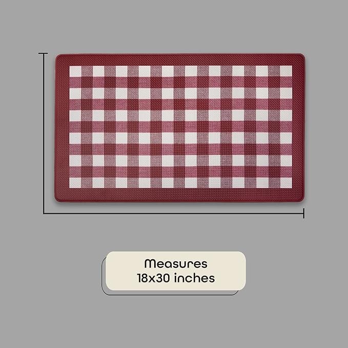 Anti-Fatigue Floor Comfort Mat - 18 x 30 Inch (Buffalo Check Burgundy) - Waterproof Non-Slip Rug - Easy to Clean Cushioned Mat for Kitchen, Bathroom, Standing Desk & Office - Achim Home Decor