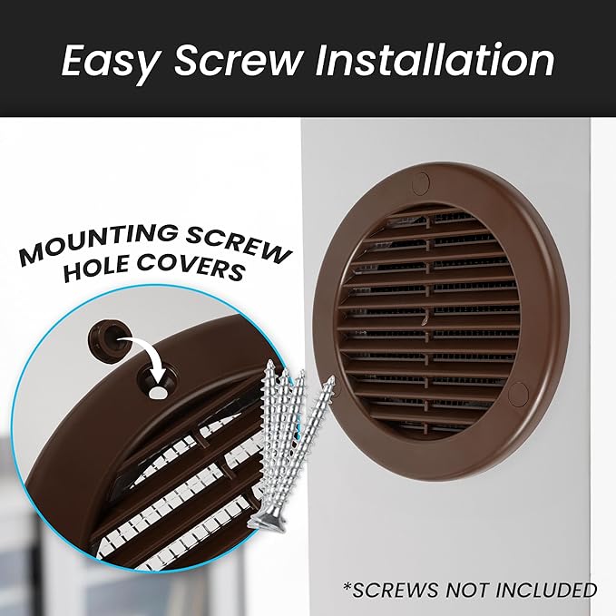 Repa Market 4 Inch (Opening) Brown Round Air Vent Cover - Pack of 10 Plastic Fresh Air Intake Vent - AC Cover with Nylon Mesh Screen - Wall, Ceiling HVAC Return Air Register - Modern Soffit Vents