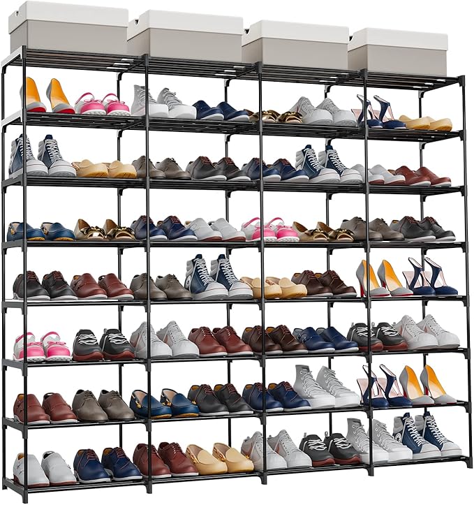 Large Shoe Rack 4 Rows 8 Tier 56-64 Pairs Big Shoes Storage Organizer Garage Entryway Hallway Front Doorway Shoe Shelves Space Saving for Whole Family (66.1" W x 49.2" H x 10.8" D)