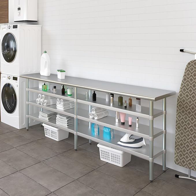 18 in. x 96 in. Stainless Steel Work Table with Three Bottom Shelves | NSF Kitchen Prep Table | Utitly Metal Table