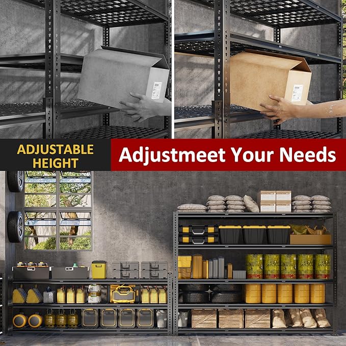 60" W x 24" D x 72" H Garage Shelving Heavy Duty Metal Shelving 3030LBS Storage Shelves Adjustable Metal Shelves for Storage Industrial Garage Shelves for Warehouse Basement
