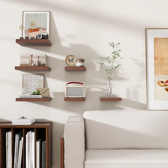 Square Floating Shelves for Wall12"W x 12"D x 1.2"H, Small Engineered Wood Wall Shelves with Invisible Brackets for Living Room Bedroom Bathroom Office Kitchen Storage Decor, Walnut Finish, Set of 3