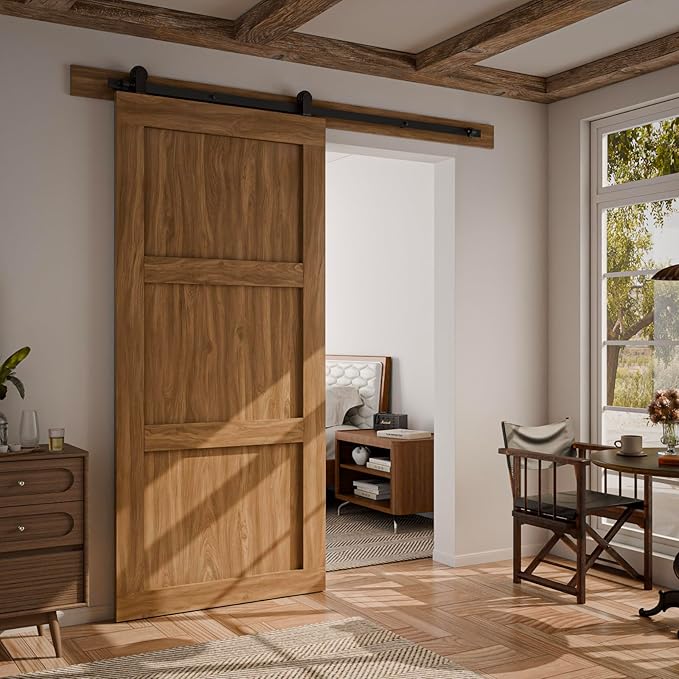 CCJH 16FT Sliding Barn Door Hardware Kit, Heavy Duty, Smoothly and Silently, Easy to Install, Fit 96" Width Single Door Panel, T-Shaped Style Black