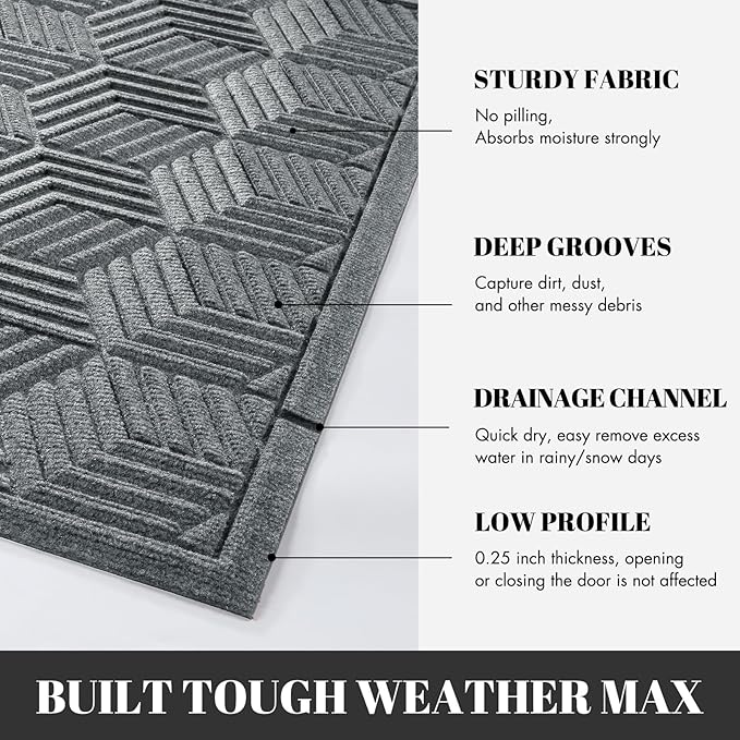 Yimobra Extra Large Door Mat 60x36, All-Season Waterproof Outdoor Mats for Front Door Entrance with Drainage Holes, Heavy Duty Non-Slip Doormat for Garage Patio Entryway Indoor, Black Gray