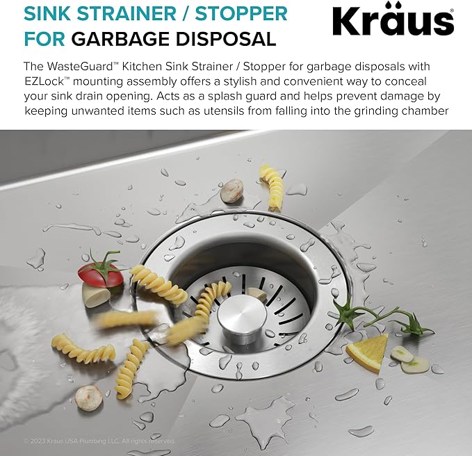 KRAUS WasteGuard Kitchen Sink Strainer/Stopper for Garbage Disposals with EZLock Mounting Assembly, GDC-2