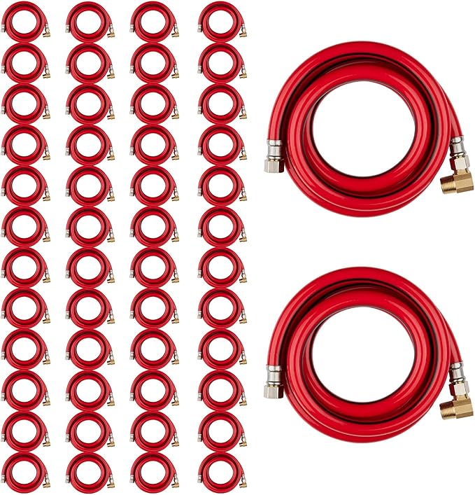 50 Pack Foskan 6FT Red PVC Dishwasher Hose With 3/8" Comp x 3/8" MIP Brass 90 Degree Elbow,Flexible Water Line Connector for Standard Dishwashers （6FT）