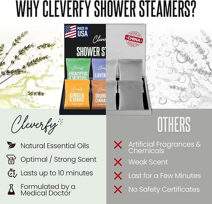 Cleverfy Shower Steamers Aromatherapy - Valentines Day Gifts for Him, Her, Husband, Boyfriend,Teen Girls and Boys - Valentines Gifts for Him, Her, Men and Women- 6 Tablets