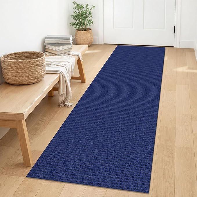 IOHOUZE Washable Runner Rug 2x6 Non Slip Runners for Hallways Entryway Runner Indoor, Kitchen Rugs Woven Cotton Floor Carpet for Kitchen Hall Entrance Bedroom, Royal Blue/Navy