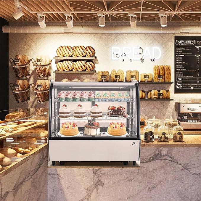 6.5 Cu.Ft Countertop Refrigerated Display Case - Commercial Bakery Refrigerator with LED Lighting, Auto Defrost & Sliding Glass Door for Cafe, Restaurant, Dessert Display