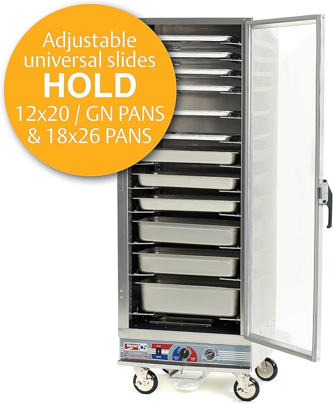 METRO C5 E-Series Non-Insulated Holding and Proofing Cabinet with Adjustable Universal Slides - 24 Food Pan Capacity - Full-Height, Easy-Open, Reversible Door - NSF and UL Listed