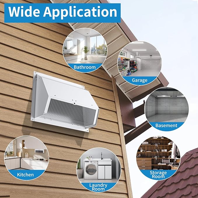 6 Inch Hooded Wall Vent with Screen and Damper,Wall Exhaust Vent Cover Cap,Dryer Vent Cover Outside,External Extractor Wall Vent Hood for House Kitchen Range Hood Air Ventilation White