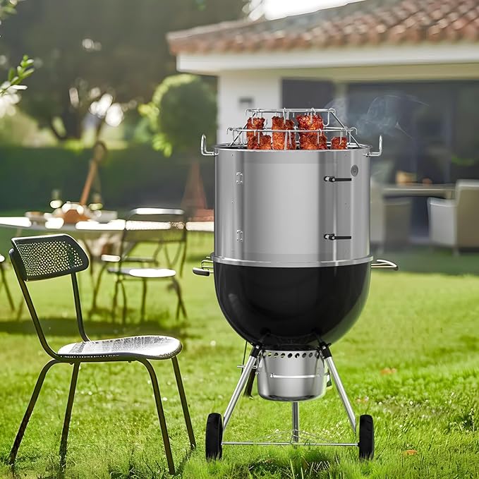 Onlyfire Rib Hanging System, Stainless Steel 3-Tier Rib Hanger with Removable Cooking Hooks, Barbecue Cooking Accessories for Weber 22 inch WSM Cooker & Weber 22 inch Kettle Grill
