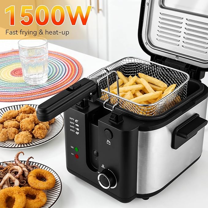 Pukomc Electric Deep Fryer with Basket,Adjustable Temperature Frying Pot for Home Use,Removable Lid and 2.5L Non-Stick Inner Pot Easy to Clean