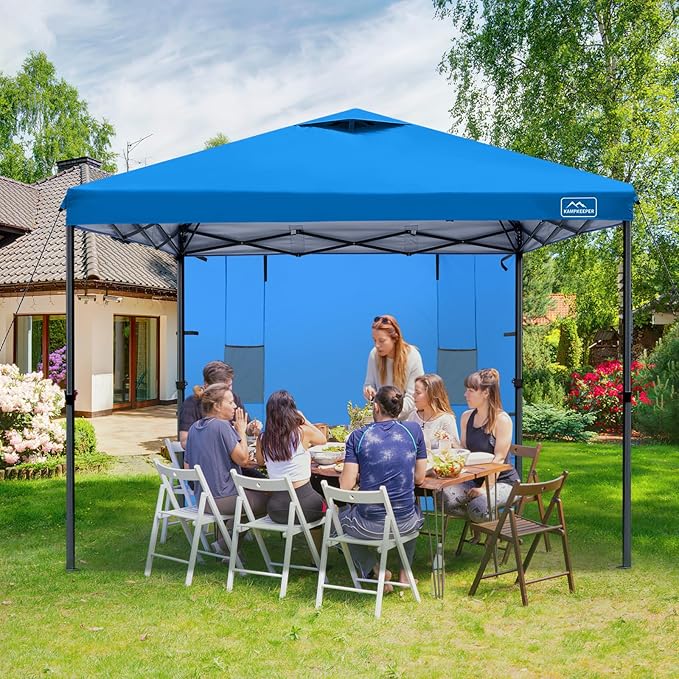 KAMPKEEPER 10x10 Easy Pop Up Canopy Tent with Sidewalls, Instant Outdoor Shade Shelter with Removable 10FT Sun Walls, Quick Setup Waterproof and UV-Resistant for Patio (Light Blue, 1 sidewall)