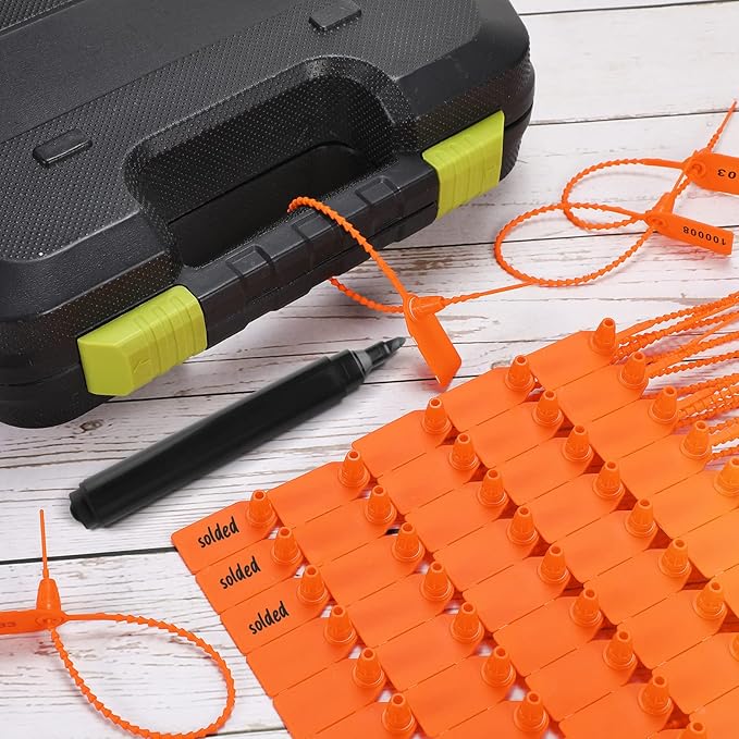 1000 Pcs Plastic Tamper Seals Fire Extinguisher Tags Security Tags Seals Safety Numbered Zip Ties Labels Safety Disposable Self Locking Signage 250 mm Length (Orange)