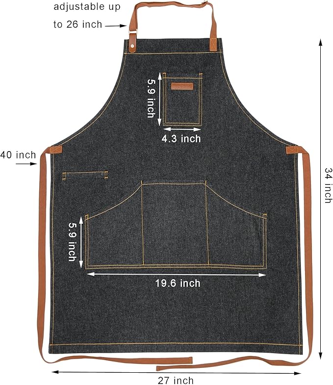 Apron with Pockets, Mens Womens Chef Bib Apron for Kitchen Cooking Grill BBQ Baking Server with Towel Loop