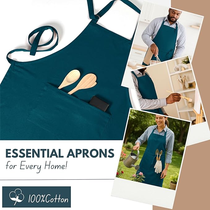 Native Fab Kitchen Apron 2 Pack - 100% Cotton Adjustable, Durable Apron with Pockets, Perfect for Cooking, Baking, Grilling