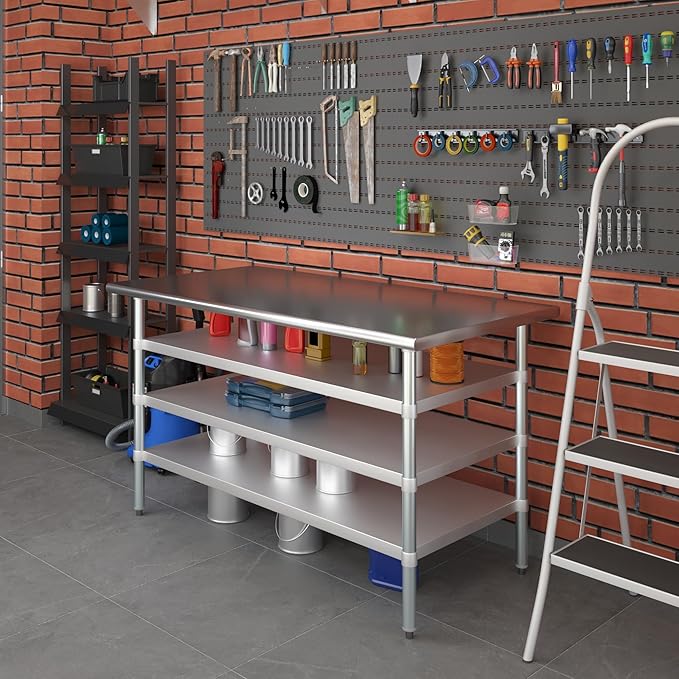 30 in. x 60 in. Stainless Steel Work Table with Three Bottom Shelves | NSF Kitchen Prep Table | Utitly Metal Table