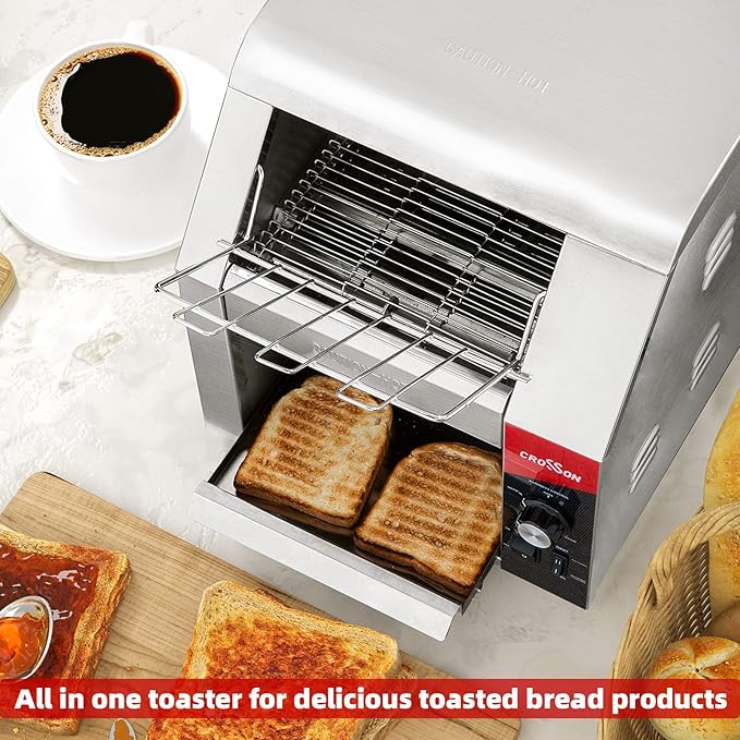 CROSSON ETL Listed Conveyor Toaster 450PCS/Hour 10" Wideness With 3" Opening Heavy Duty Commercial Toaster for Cafes,Buffets, Restaurants and Coffee shops-120V,1800W