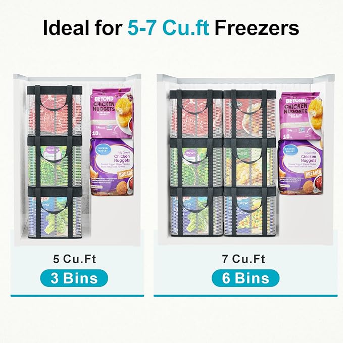 iSPECLE Freezer Organizer Bins - 3 Pack Large Stackable Deep Freezer Organizer Bins for 5 to 7 Cu.Ft Chest Freezers Easy Get Foods without Digging, Faster Freezing Better Freshness, White