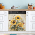 Fall Sunflowers Gray Dishwasher Magnet Cover Front Door Magnetic Dishwasher Cover Decorative Refrigerator Magnet Covers Dishwashers Magnetic Sticker for Kitchen Home Decor, 23" x 26"