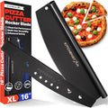 KitchenStar 16-Inch Pizza Cutter Rocker Blade - Sharp Stainless Steel Slicer Knife, Protective Cover, Black Nonstick, Large - Professional Pizza Oven Accessories